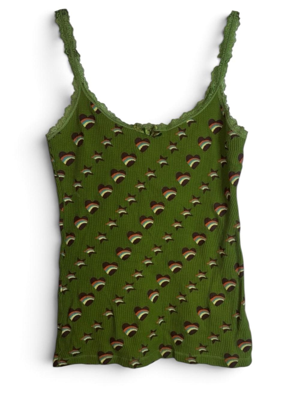 Y2K papaya layering Tank with Rainbow and Star and heart Motif size M artsy